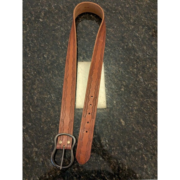 Levi's Belt Mens Sz 39 Brown Tooled Leather - Picture 4 of 7